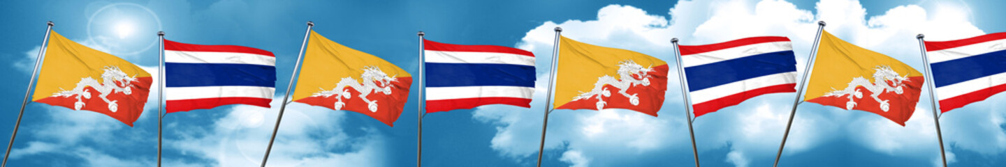 Bhutan flag with Thailand flag, 3D rendering