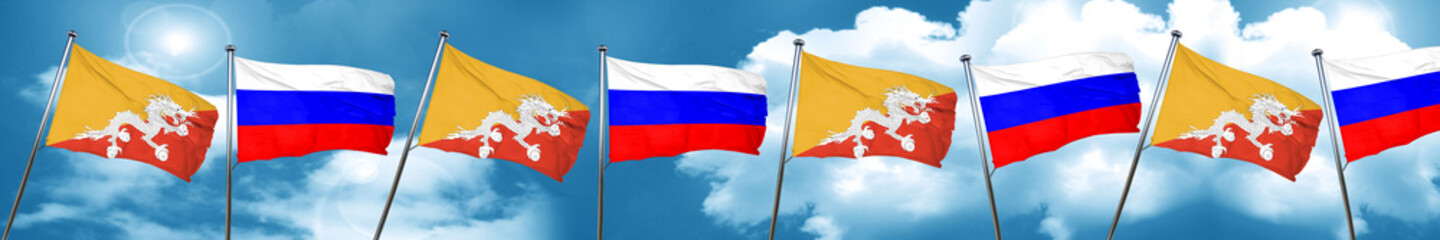 Bhutan flag with Russia flag, 3D rendering