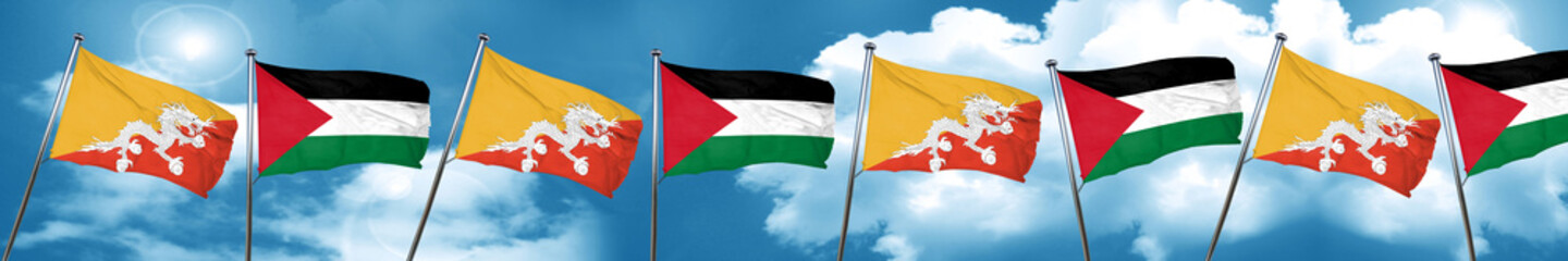 Bhutan flag with Palestine flag, 3D rendering