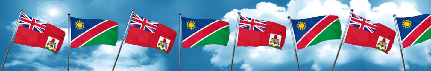 bermuda flag with Namibia flag, 3D rendering
