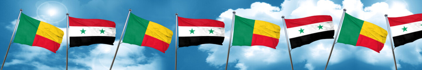Fototapeta na wymiar Benin flag with Syria flag, 3D rendering