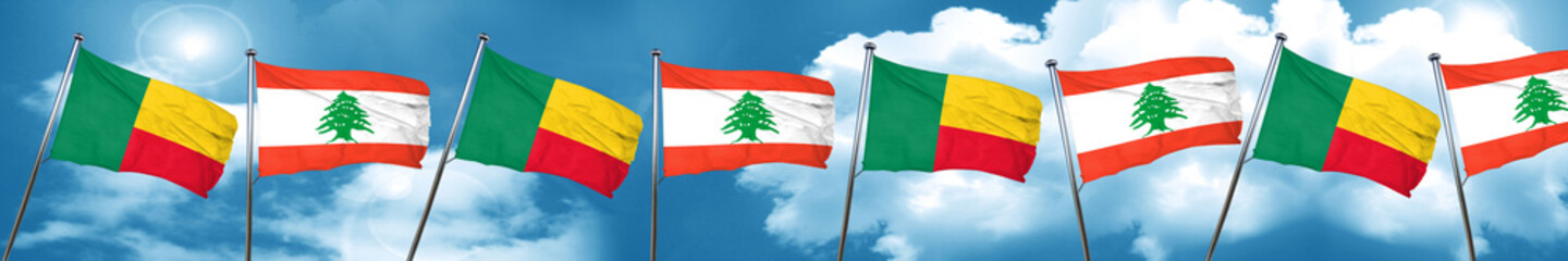 Benin flag with Lebanon flag, 3D rendering