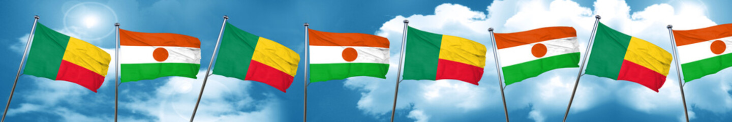 Benin flag with Niger flag, 3D rendering
