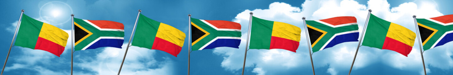Benin flag with South Africa flag, 3D rendering