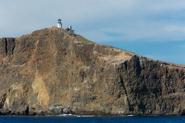 Anacapa Island in the Chanel Islands with lighthouse and rock arch off the California Coast