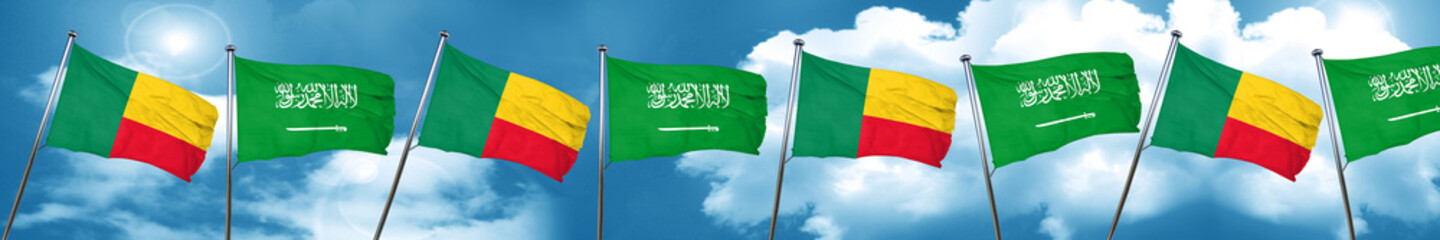 Benin flag with Saudi Arabia flag, 3D rendering