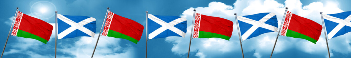 Belarus flag with Scotland flag, 3D rendering