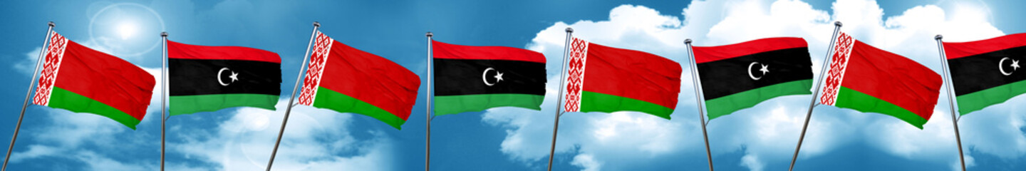 Belarus flag with Libya flag, 3D rendering