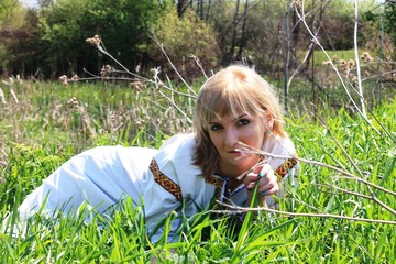 girl in a field in spring