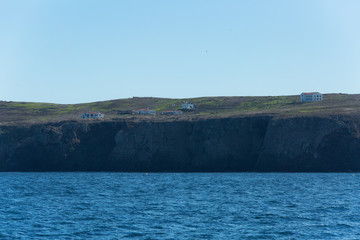 Anacapa Island in the Chanel Islands with lighthouse and rock arch off the California Coast