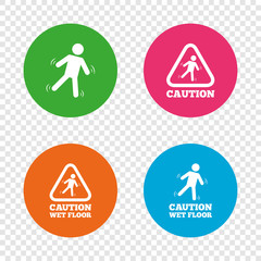 Fototapeta premium Caution wet floor icons. Human falling signs.