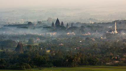 Prambanan and Sojiwan Temple in Early Morning