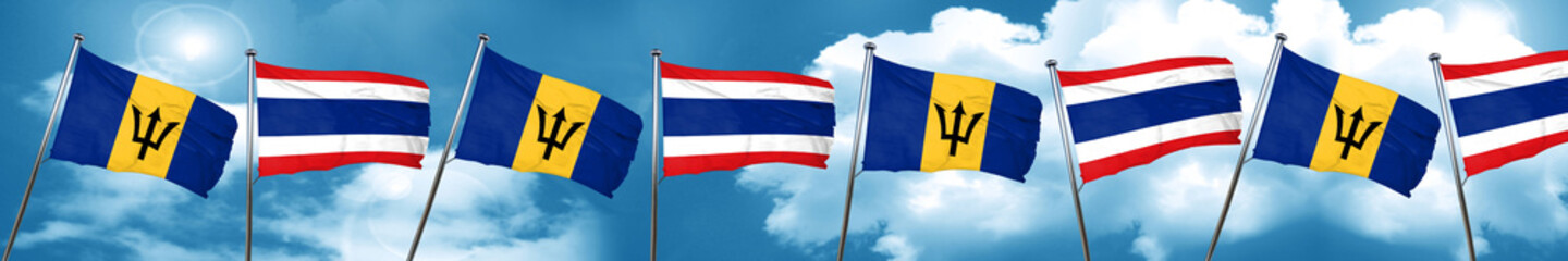 Barbados flag with Thailand flag, 3D rendering