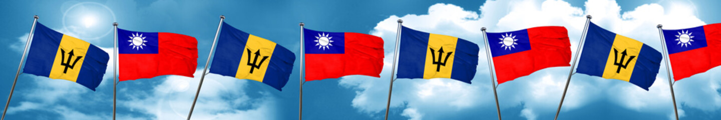 Barbados flag with Taiwan flag, 3D rendering