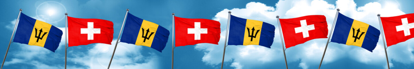 Barbados flag with Switzerland flag, 3D rendering