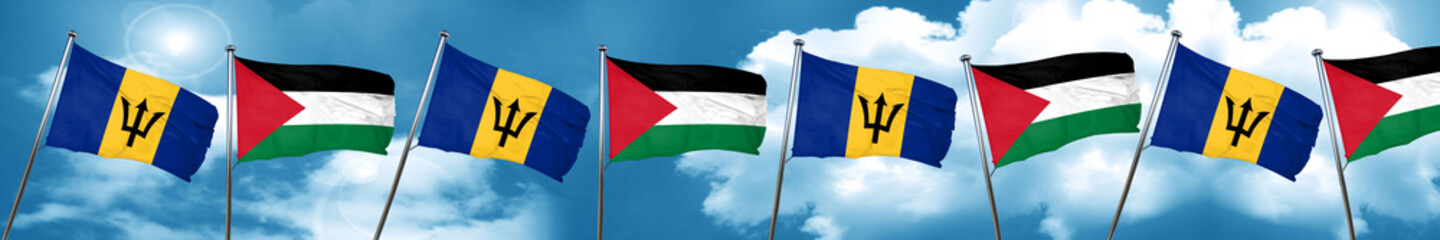 Barbados flag with Palestine flag, 3D rendering