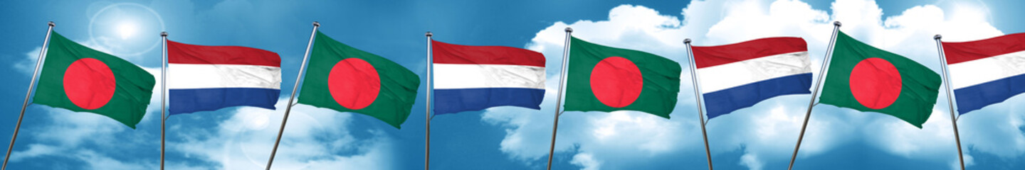 Bangladesh flag with Netherlands flag, 3D rendering