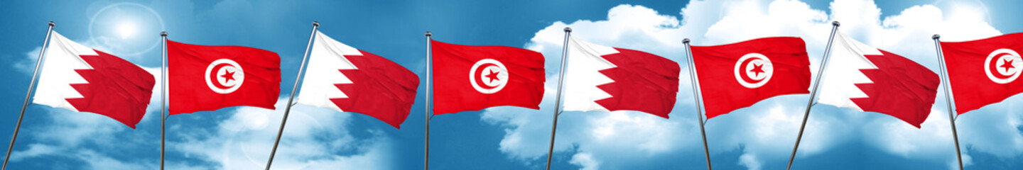 Fototapeta na wymiar Bahrain flag with Tunisia flag, 3D rendering