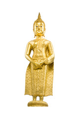 Golden Buddha statue on white isolate background