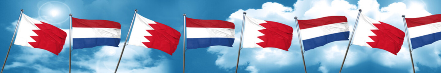 Bahrain flag with Netherlands flag, 3D rendering