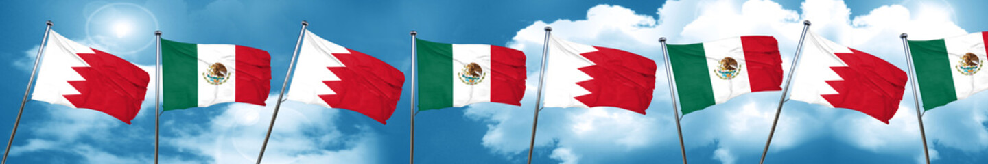 Bahrain flag with Mexico flag, 3D rendering