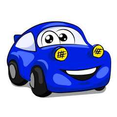 Fototapeta na wymiar funny blue car with eyes and mouth
