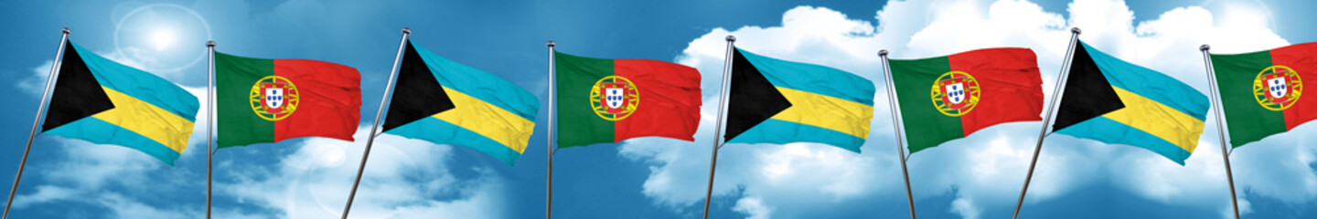 Bahamas flag with Portugal flag, 3D rendering