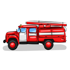 big red fire engine truck isolated at the white background