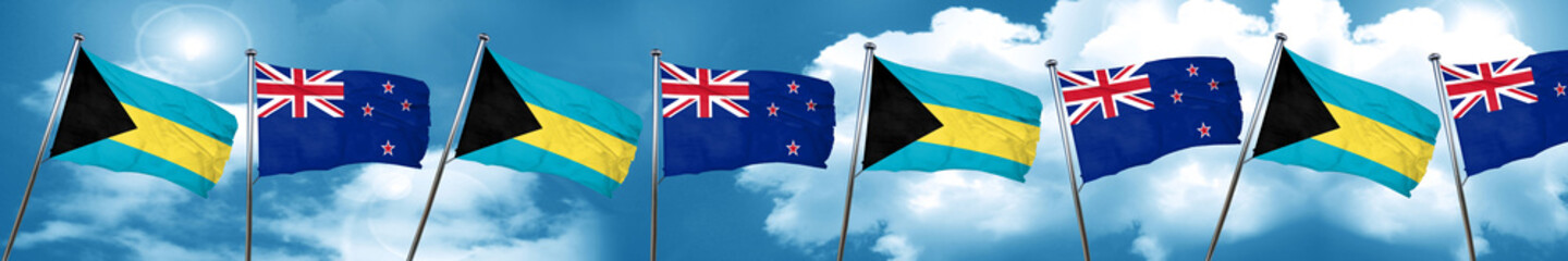Bahamas flag with New Zealand flag, 3D rendering
