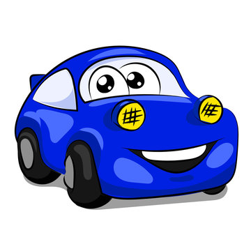 Funny Blue Car With Eyes And Mouth