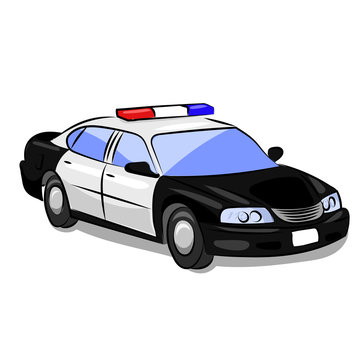 police car with flashers isolated at the white background