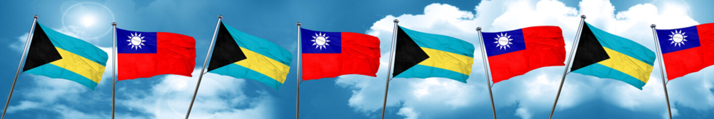 Bahamas flag with Taiwan flag, 3D rendering