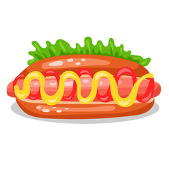 hot dog with mustard, ketchup and vegetables