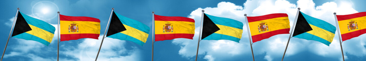 Bahamas flag with Spain flag, 3D rendering
