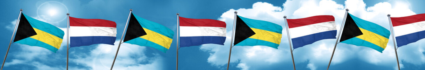 Bahamas flag with Netherlands flag, 3D rendering