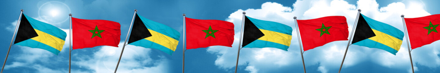 Bahamas flag with Morocco flag, 3D rendering