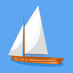 cartoon red sailing ship at the blue background