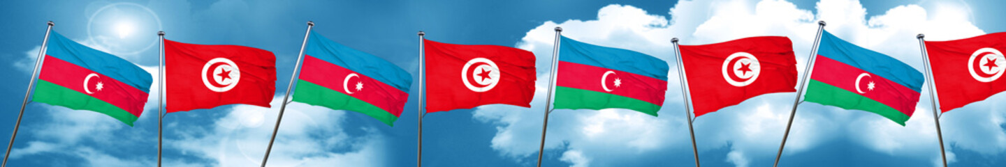 Azerbaijan flag with Tunisia flag, 3D rendering