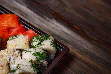 sushi with rice and herbs and ginger