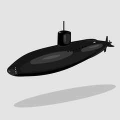 black submarine isolated at the white background
