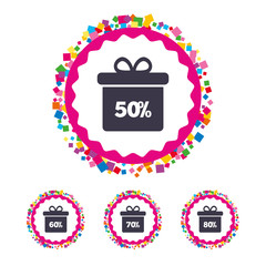 Sale gift box tag icons. Discount symbols.