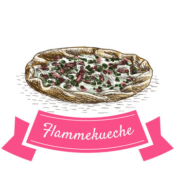 Flammekueche Colorful Illustration.