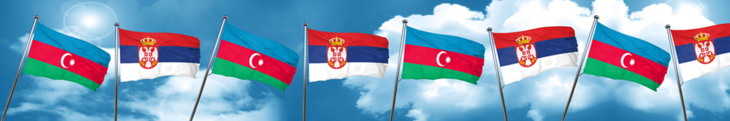Azerbaijan flag with Serbia flag, 3D rendering