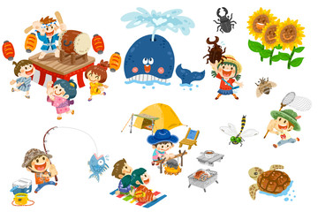 夏休みで遊ぶ子供達ポーズ集