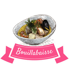 Bouillabaisse colorful illustration.
