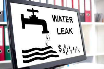 Water leak concept on a computer screen