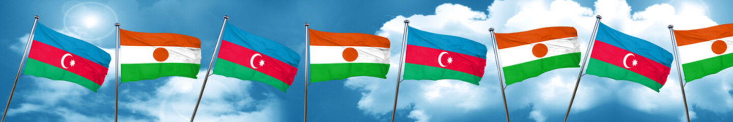 Azerbaijan flag with Niger flag, 3D rendering