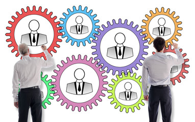 Teamwork concept drawn by businessmen