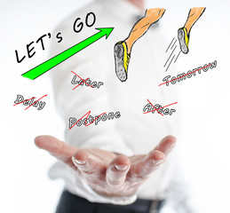 Action concept levitating above a hand