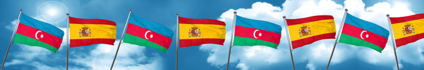 Fototapeta na wymiar Azerbaijan flag with Spain flag, 3D rendering